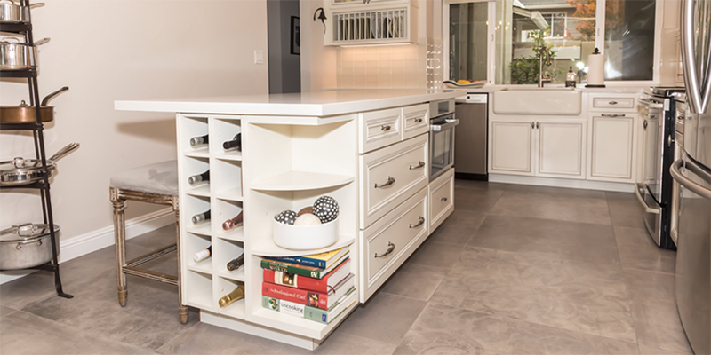 Multifunctional Island Settled on a Porcelain Tile Floors Multifunctional Island Settled on a Porcelain Tile Floors